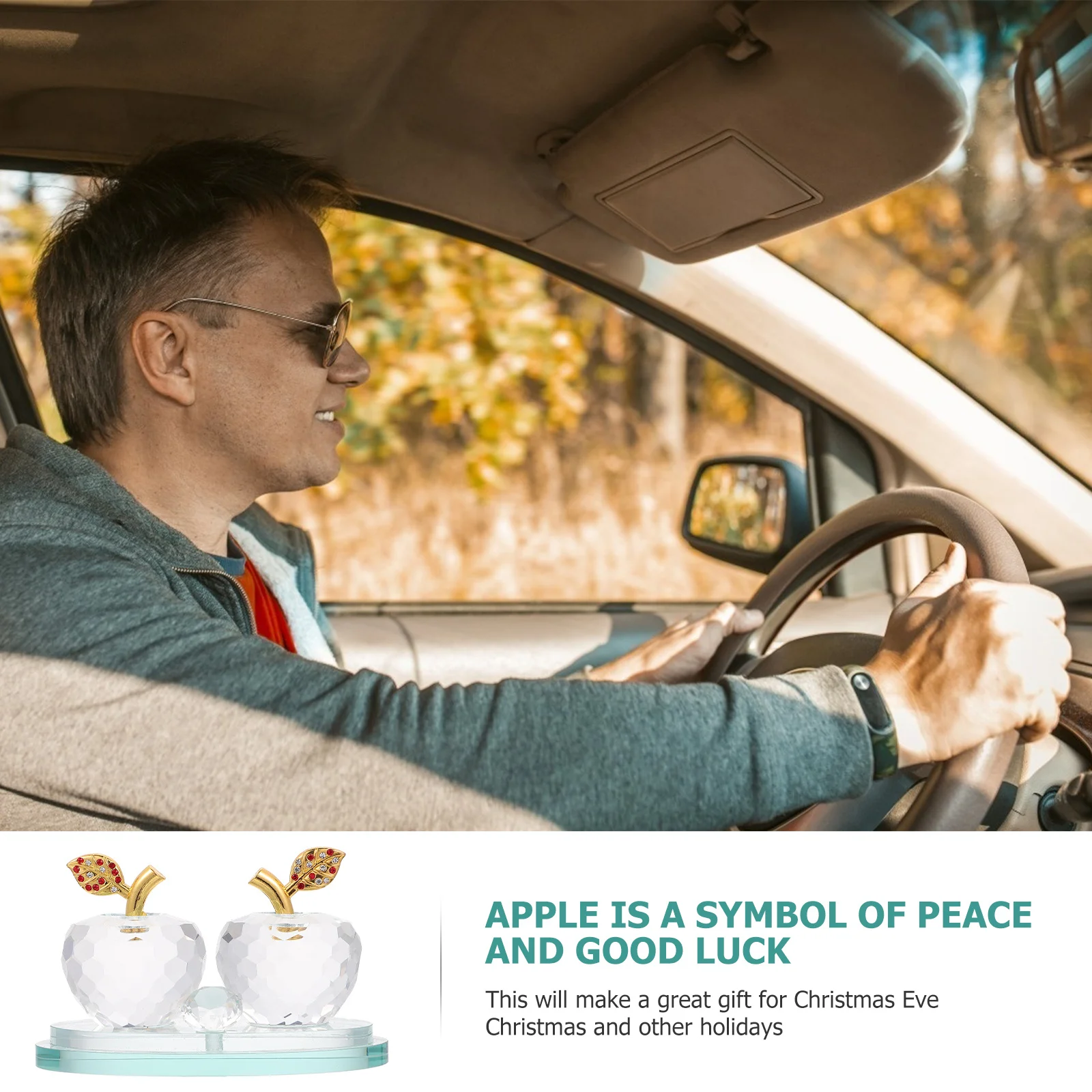 

1Pcs Christmas Crystal Apple Ornament Car Interior Decoration Lucky Desktop Paperweight Home Decor Gift Living Room Office Bar