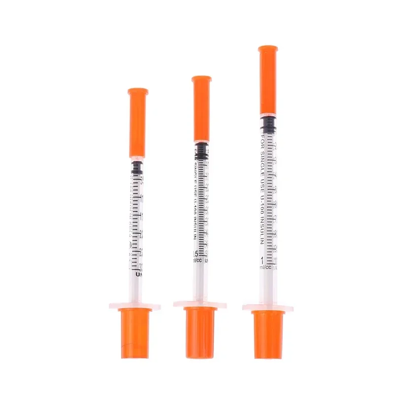 

5Pcs 0.3/0.5/1ML Disposable Plastic Veterinary Syringe Orange Cap Sterile Insulin Syringe With Needles For Pet Farm Animal