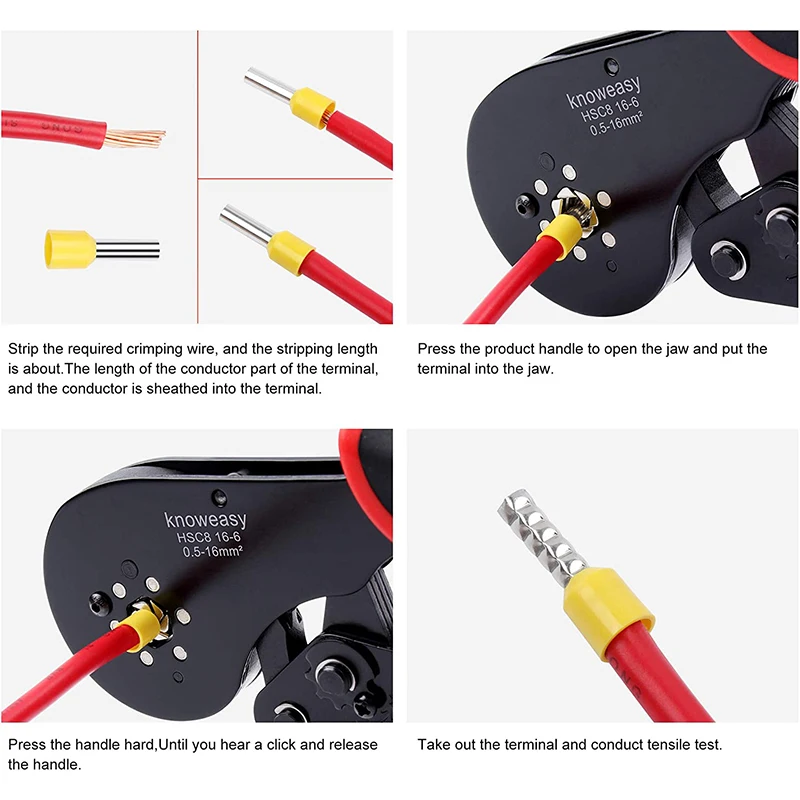 HSC8 16-6 Pro Hexagonal Ratchet Crimping Plier for End Sleeves and Ferrules - Crimps 0.5-16mm² (AWG 20-5）Ferrule Terminals