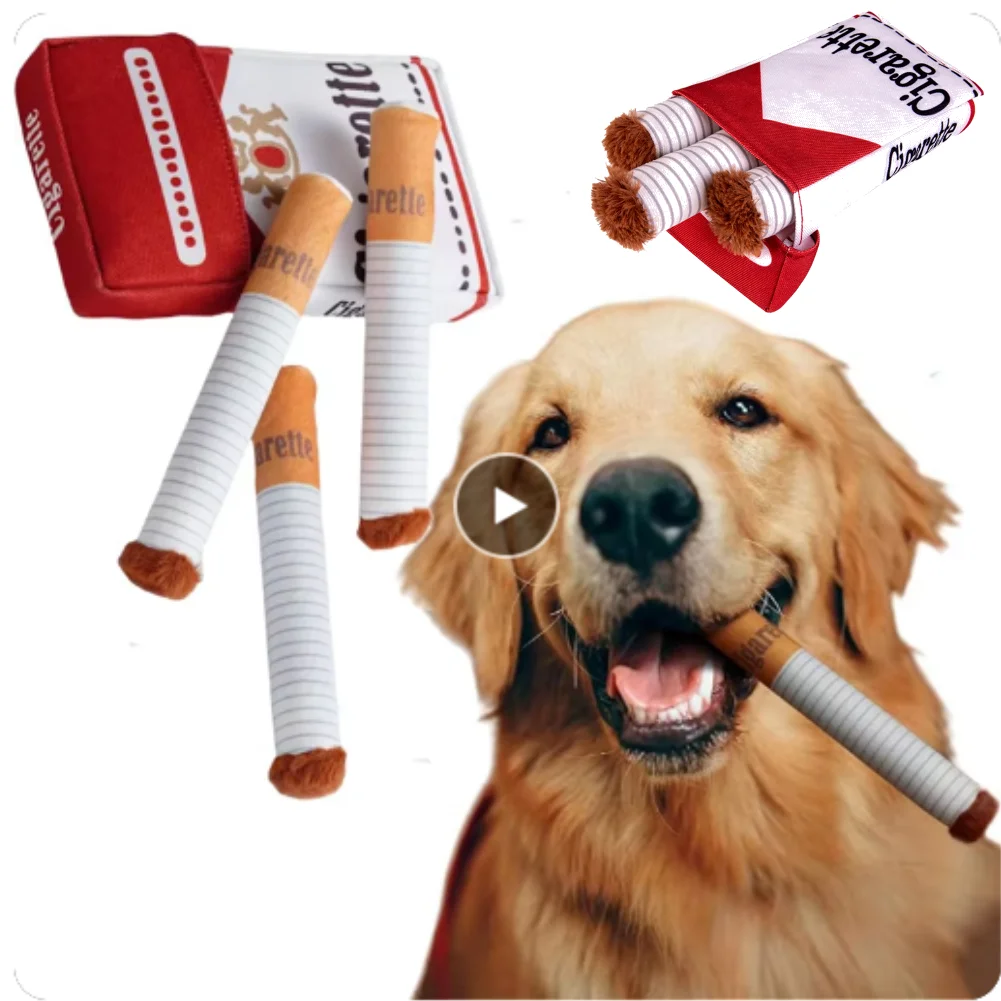 

Dogs Cigarette Teeth Grinding Toys With Squeaking Sound Funny Squeaky Cigar Plush Toy For Pet Chewing Teething Grinding Training