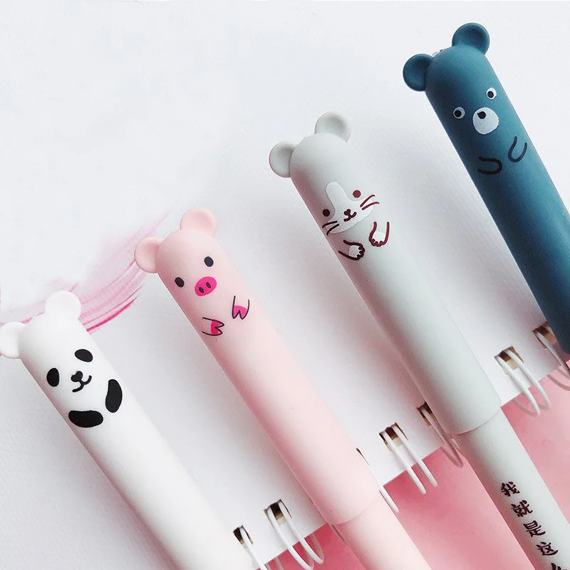 Imagem -05 - Kawaii Porco Urso Gato Caneta Gel Apagável Recargas Hastes 0.35 mm Azul Tinta Preta Lavável Alça Escola Material de Escritório Presente 24 Peças