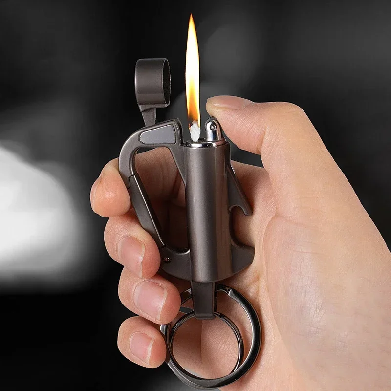Multifunctional Key Chain Vintage Lighters Grinding Wheel Ignition Retro Coal Oil Lighter Personality Pendant Men's Trend Gift