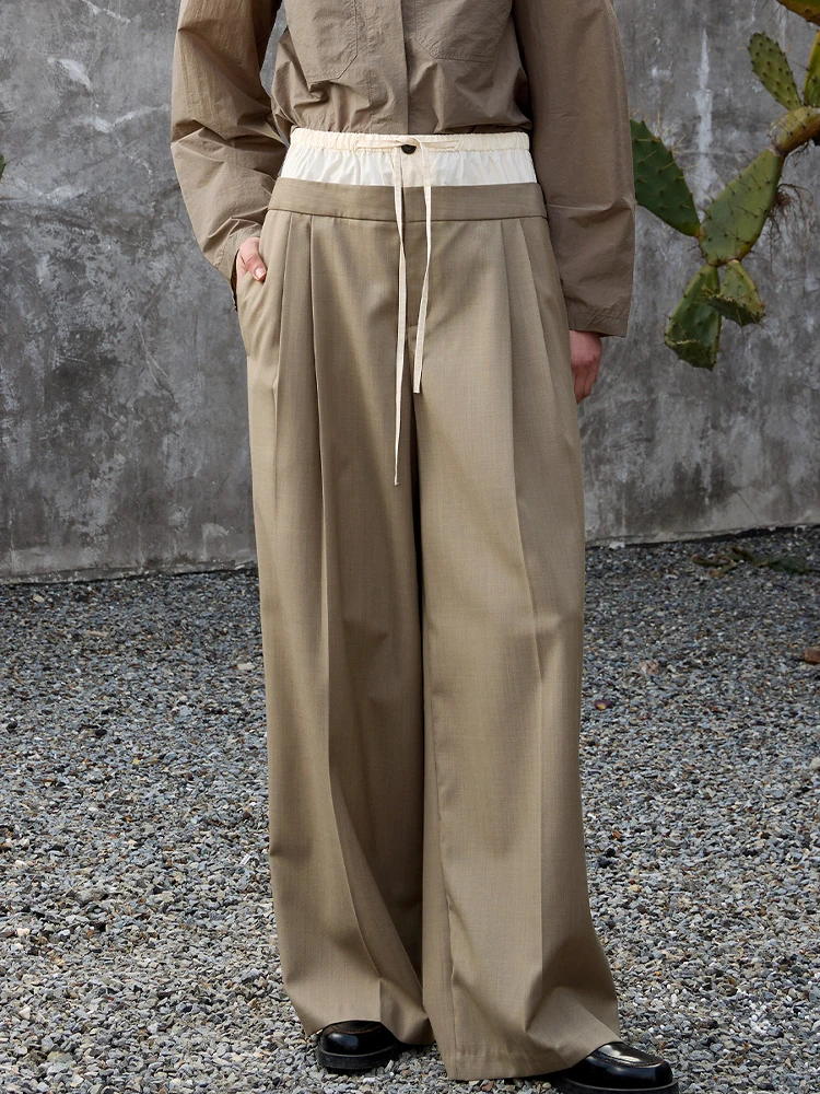 

Брюки Ele Design для джентльменов, широкие, в пол, из шерстяной смеси, повседневные, имитация двухслойности, из полиэфирного волокна, женские