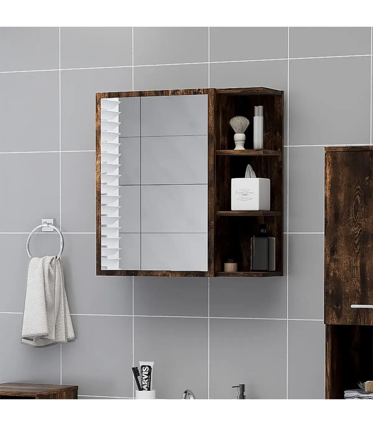 Bathroom vanities cabinet with mirror bathroom oak wood smoked 62,5x20,5x64 cm