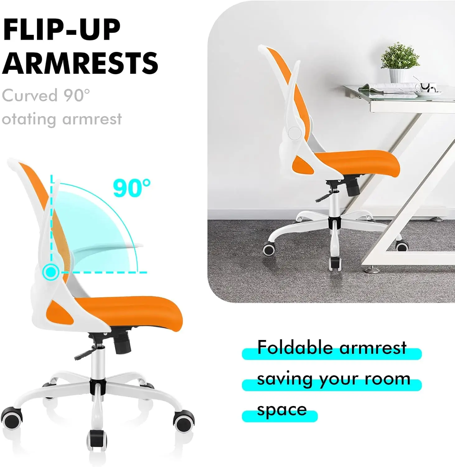 Office Chair, Ergonomic Desk Chair, Breathable Mesh Computer Chair, Comfy Swivel Task Chair with Flip-up Armrests and Adjustable