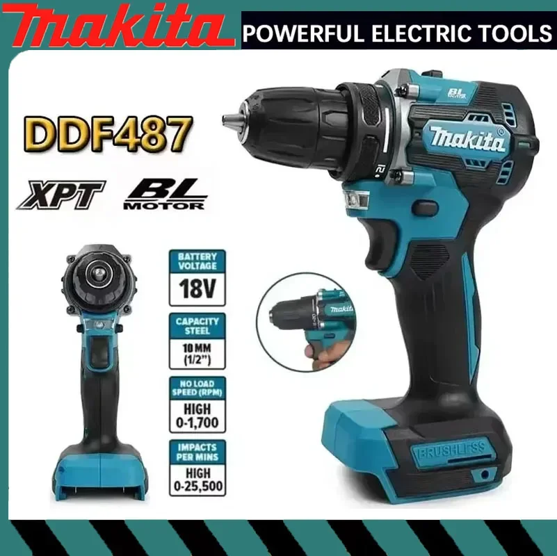 

Бесщеточная электродрель Makita DDF487 18В, подходит для ударной дрели с пятью патронами для строительных команд, использует аккумулятор Makita 18В.