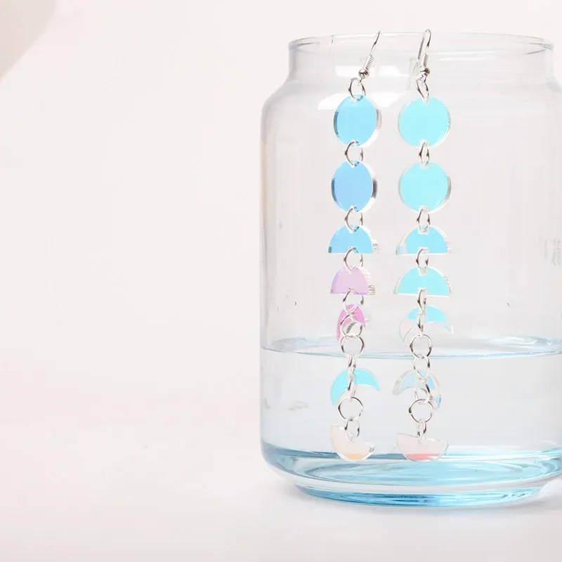 Iridescence Tassel Moon Phase Drop Earrings for Women Acrylic Jewelry Fashion Accessories