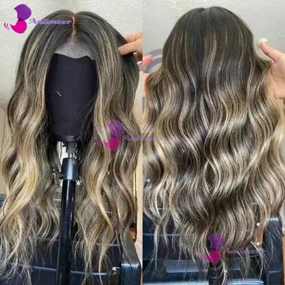 Highlight Wigs 100% Human Hair 360 Lace Frontal Colored Full Lace Wigs Brown ombre Ash Blonde Brazilian Wave 5x5 Silk Top Wigs