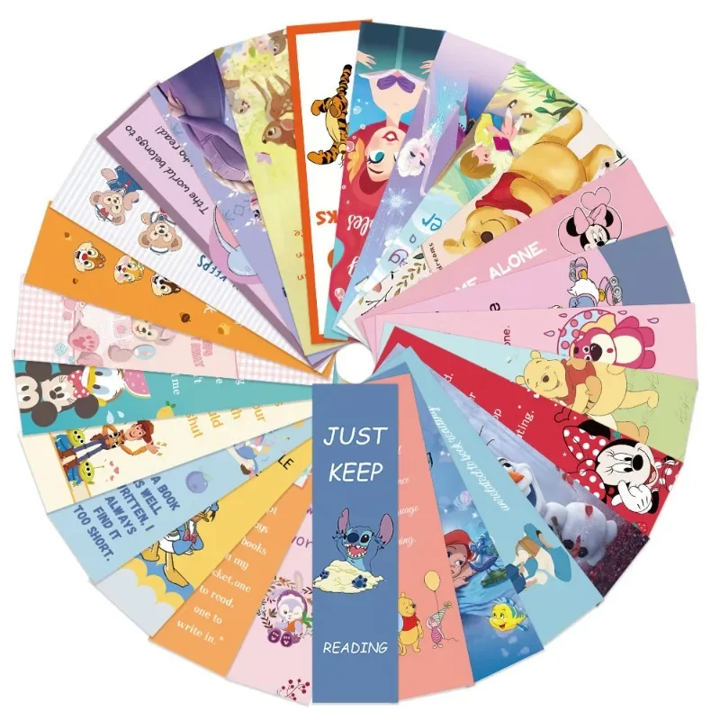 30pcs Disney Cartoon Paper Bookmark, Stitch、Frozen Reading Book Clip, Hand Account Decoration Card, Stationery Gift, Reward Gift