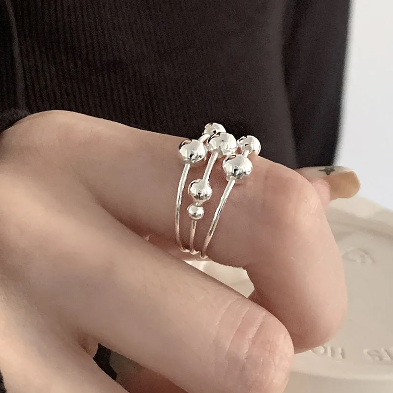 

Кольца из стерлингового серебра 925 пробы для женщин, винтажное регулируемое кольцо ручной работы с бусинами-колокольчиками, модный ремешок, женский подарок-бижутерия