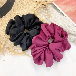 Fashion Women Girls Silky Satin Hair Scrunchies Solid Stretch Elastic Hair Tie Simple Elegant Rubber Band Ponytail Tie