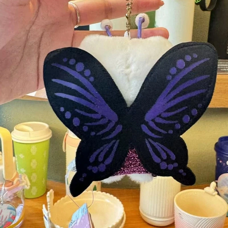 Schattige Kitty pluche sleutelhanger cartoon dier met vleugels paars katje knuffel rugzak hanger auto decoratie pop vakantie cadeau