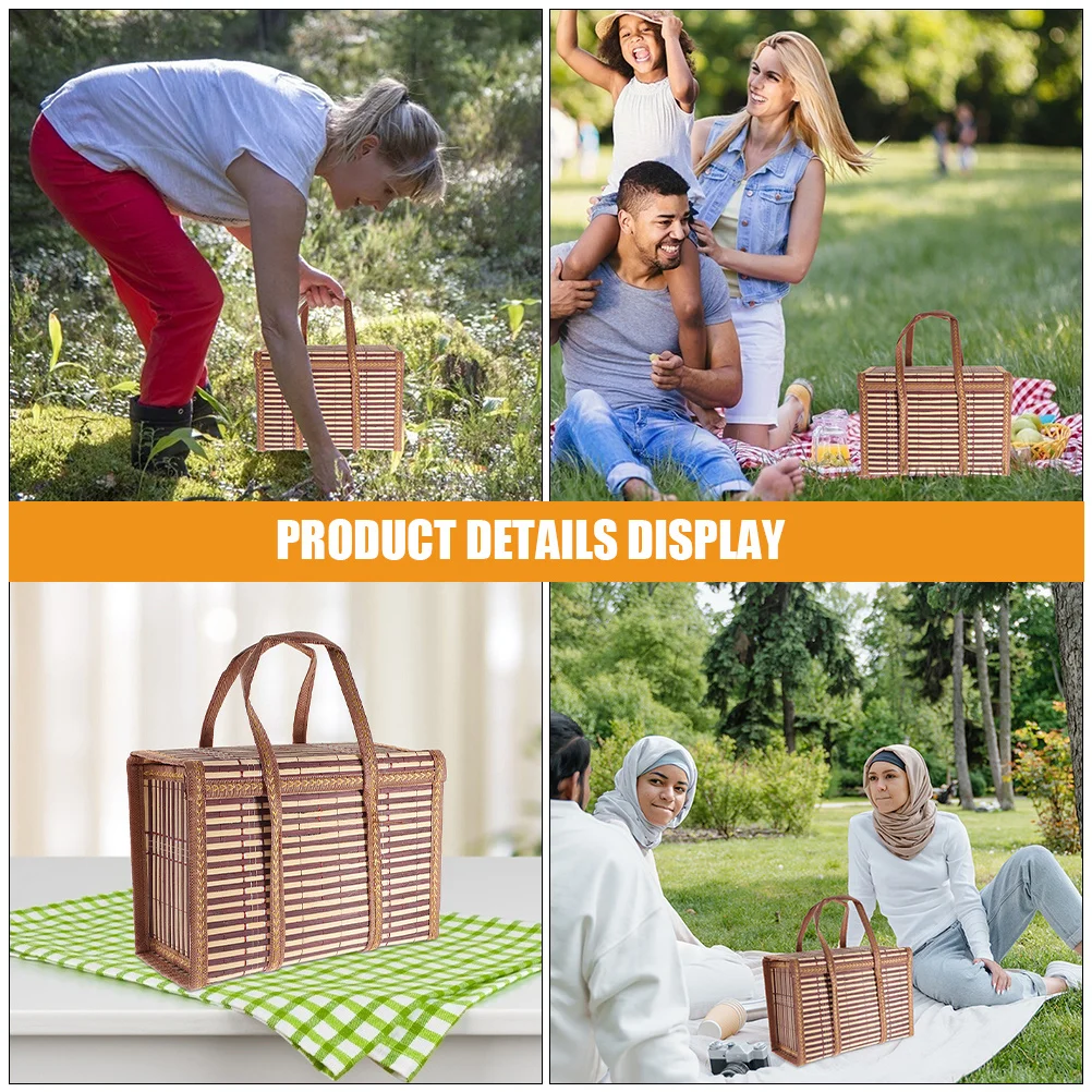 

2Pcs Foldable Storage Basket Bamboo Material Collapsible Design for Bathroom Bedroom Camping Organizing Basket Portable