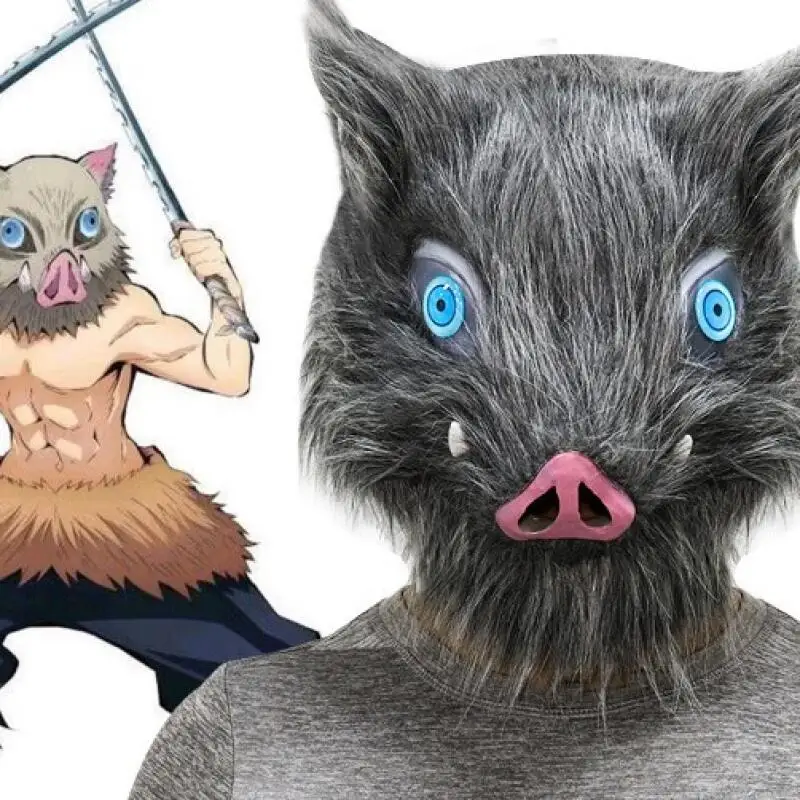 

Inosuke Hashibira Mask Helmet Demon Slayer Cosplay Hood Hair Pig Mask Headwear Plush Pig Head Cover Carnival Costume Prop Gift