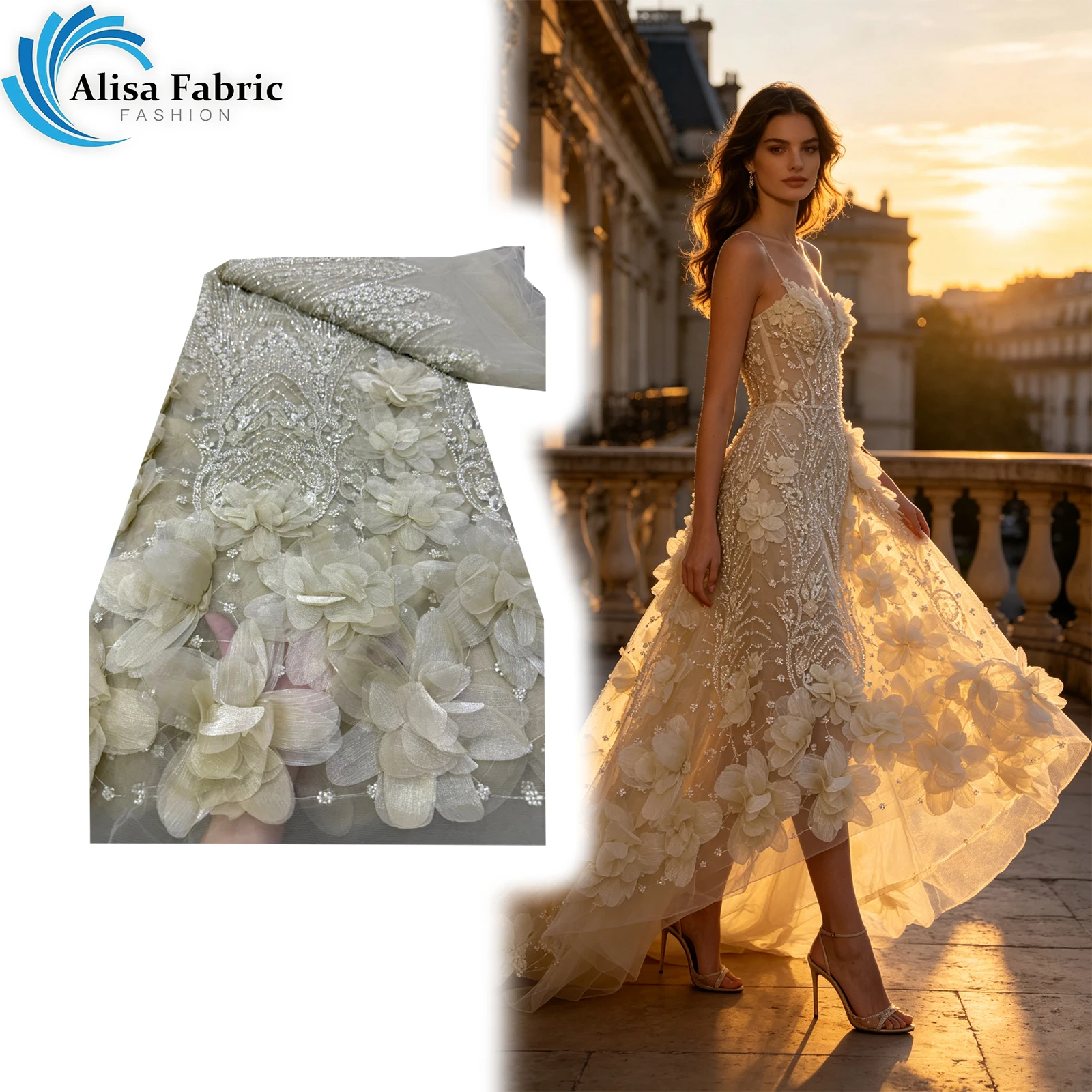 New arrivals 5 yards 3D lace tulle lace fabric Autumn African Wax Print Fabric For wedding party dresses