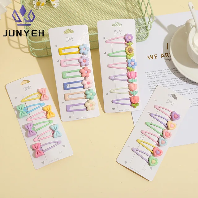 6Pcs/Set Candy Color Hair Clip Set Kids Girl Cartoon Tulip Bow Flower Bangs Clips Hair Pins Baby Cute Barrette Headdress