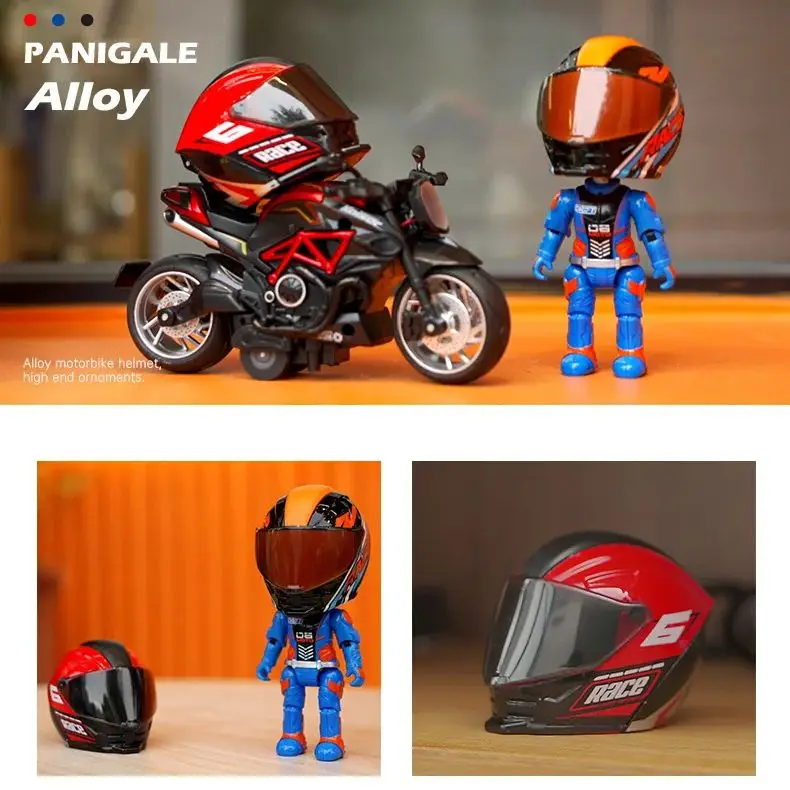 1:12 Alloy Q Edition Motorcycle helmet, motorcycle rider exquisite model collection decoration Toy For Gift