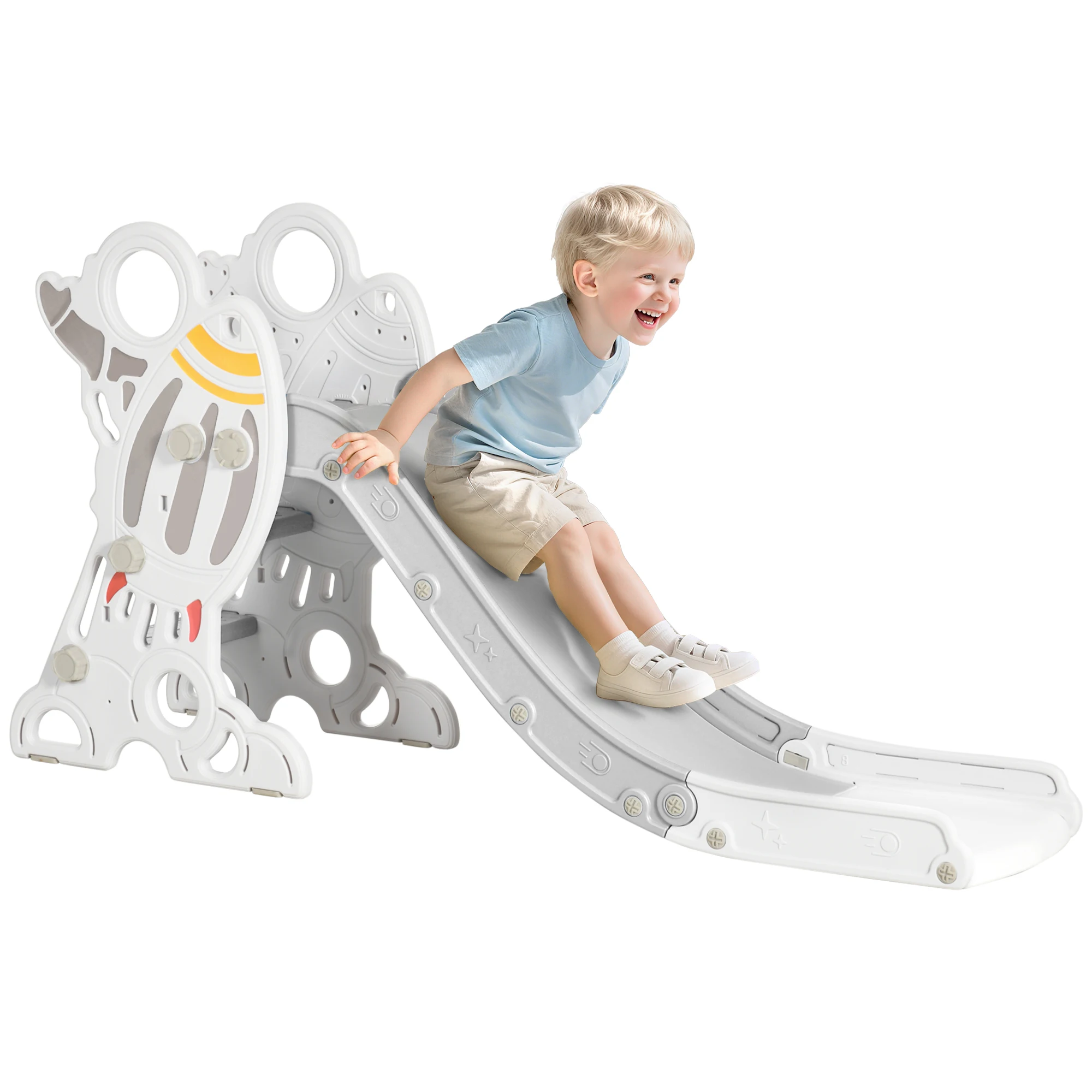 AIYAPLAY Tobogán Infantil de 18-36 Meses Tobogán para Niños 157 cm con 3 Escaleras Antideslizantes Carga 30 kg para Interior Hogar Gris y Blanco