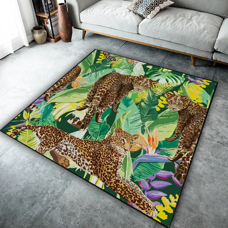 Jungle Leopard Printed Mat American Wild Animal Square Rug Living Room Decorative Carpet Absorbent Non-slip Bathroom Doormat