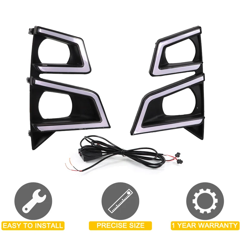 2Pcs Front Fog Lamp Cover With LED DRL Daytime Running Light Turn Signal Indicator For Isuzu Dmax D-max Pickup 2020 2021