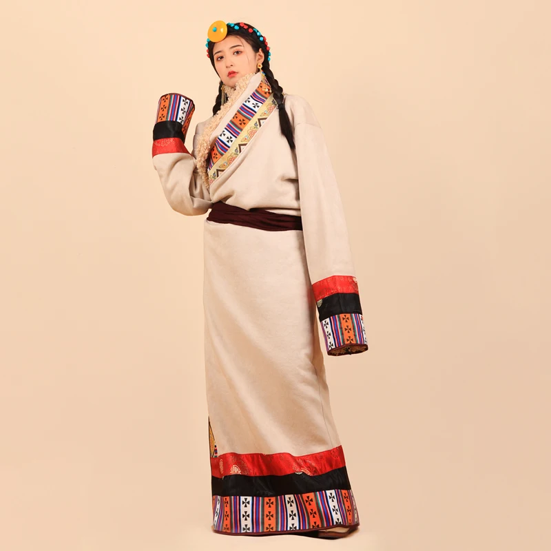 Autumn Winter Tibet Ethnic Clothing women Plush thickened traditional Lhasa national feature clothes retro style Tibetan robe