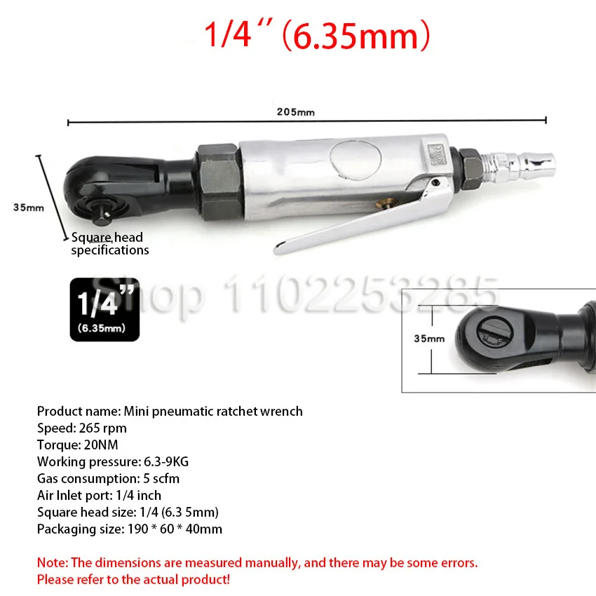 Imagem -05 - Mini Pneumático Ratchet Wrench Ratchet Impacto Chave Soquete Cabeça Quadrada 6.35 mm 10 mm Air Spanner Ângulo Direito 1