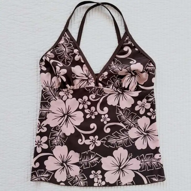 

European and American retro floral print summer women's bikini set Y2K Harajuku 2000s aesthetic fashion street O-neck women tops