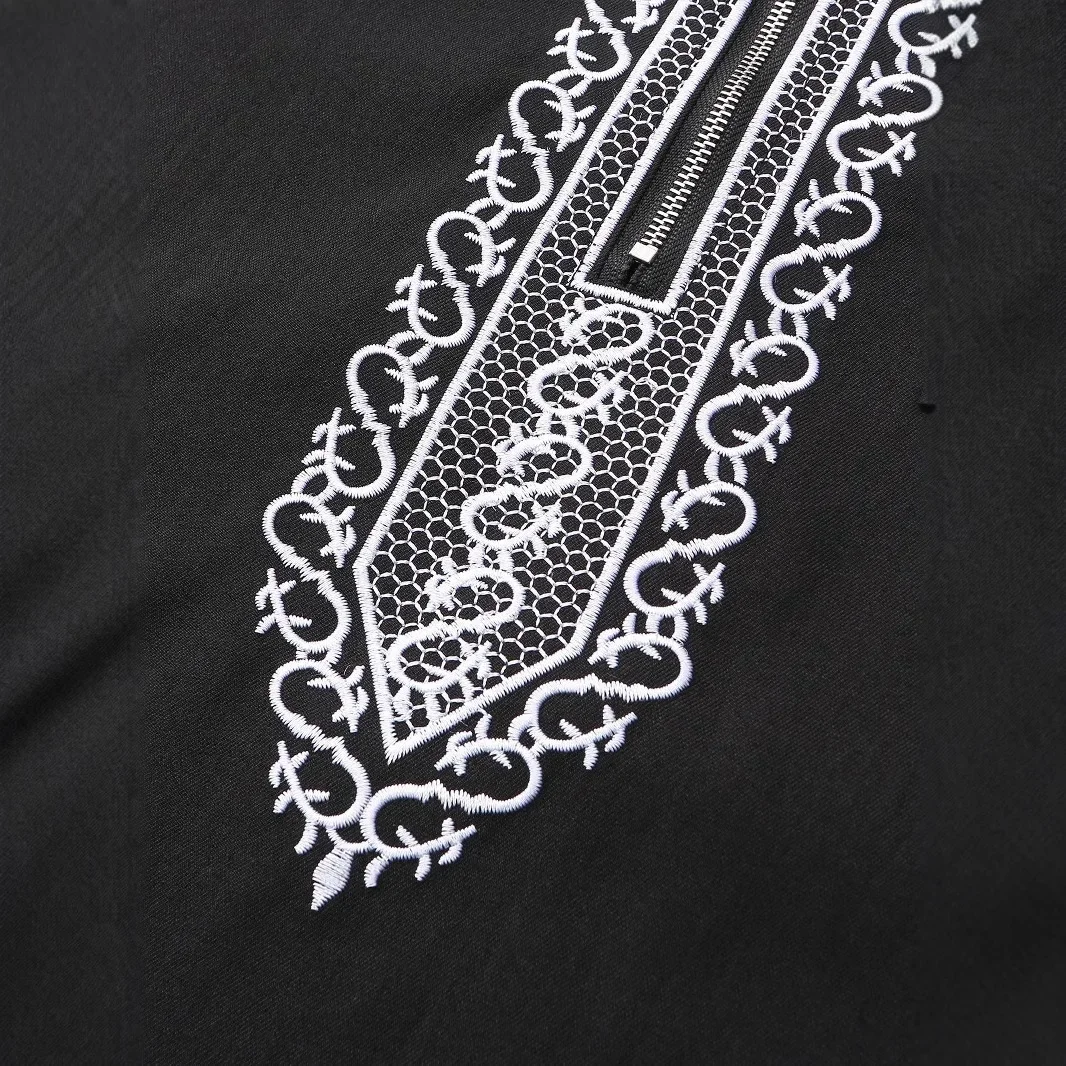 Men Dubai Morocco Ramadan Pockets Loose Hooded Long Robe Gown Embroidery Spliced Muslim Abaya Traditional Chinese Arab Robe Male