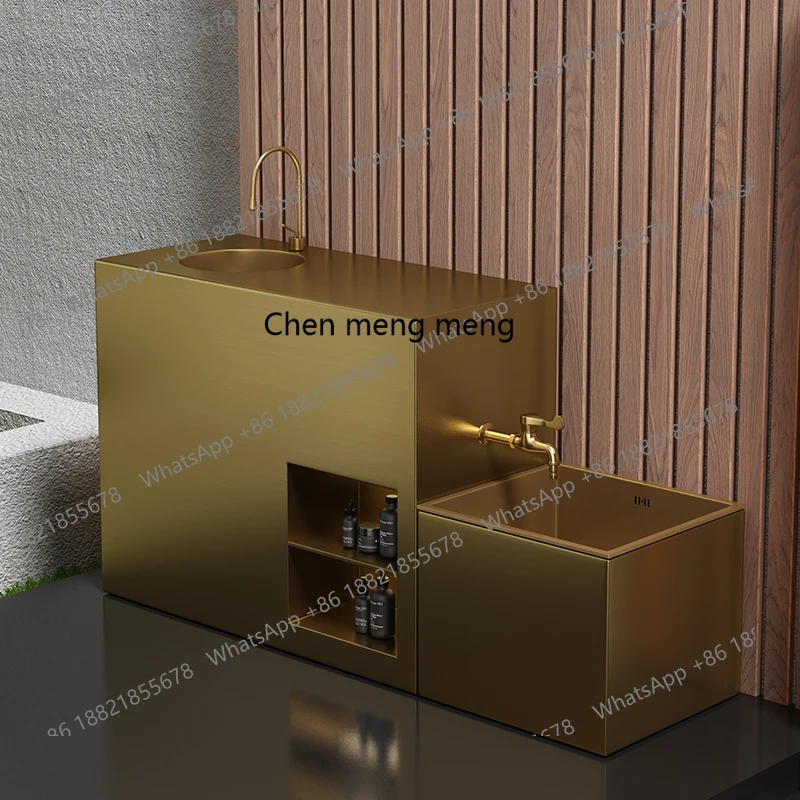 

Bronze outdoor stainless steel column basin floor-to-ceiling sink