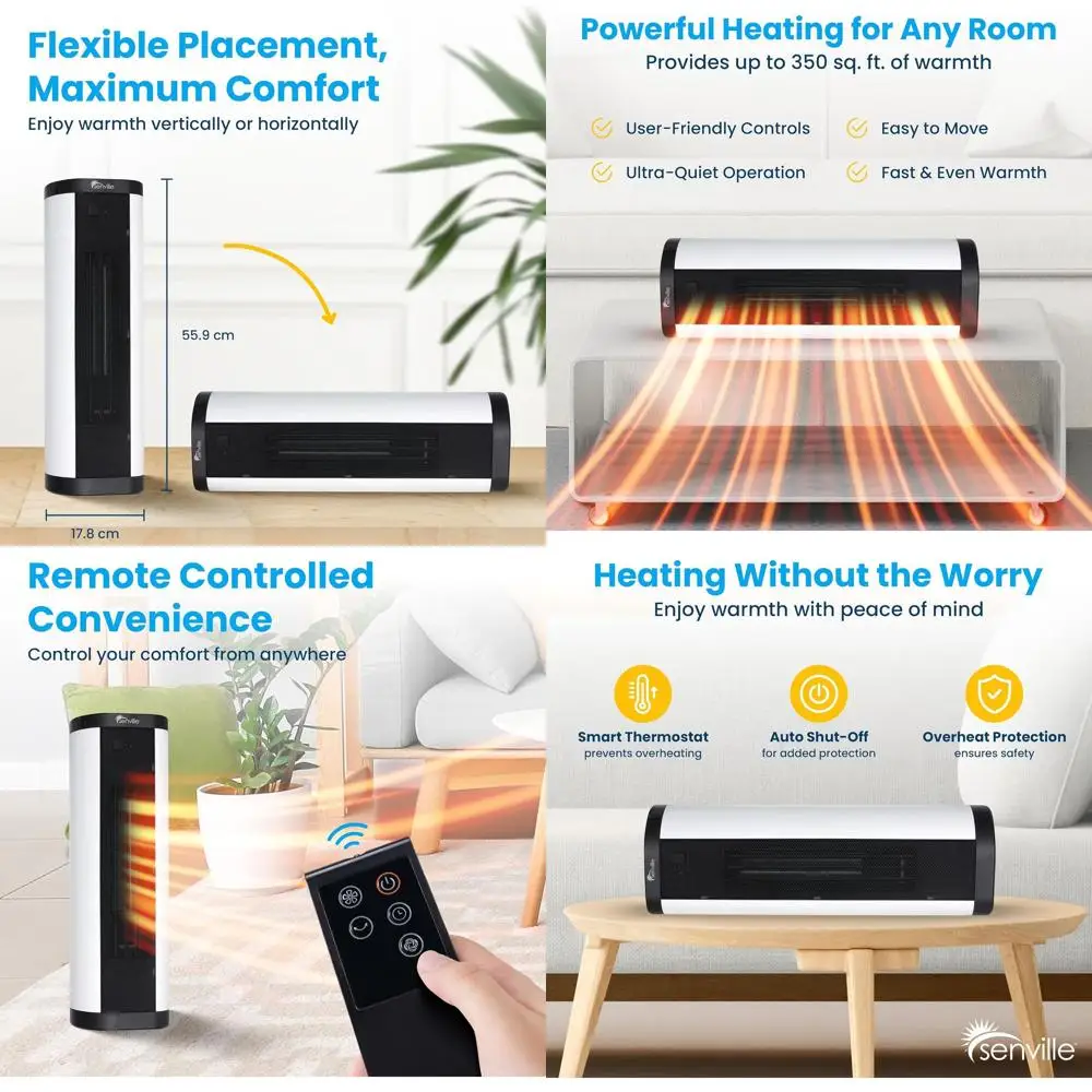 

Внутренний электрический керамический обогреватель мощностью 1500 Вт с дистанционным управлением, цифровым термостатом, защитой от перегрева и двусторонним управлением.