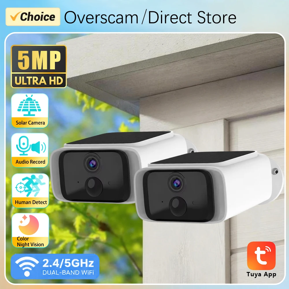 5MP Tuya Smartlife Outdoor 5GHz WIFI Bullet Solar 6000 Battery IP Camera Wireless Light Color Night Vision Two-Way Audio Camera