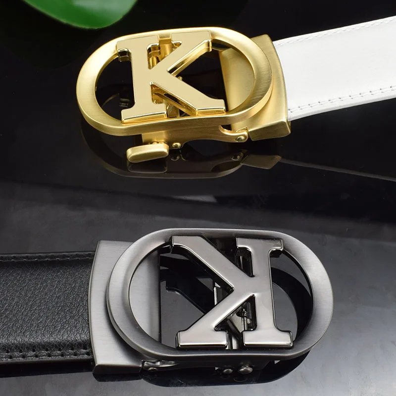 Hoge kwaliteit designer riemen mannen mode k letter luxe beroemde merk echt lederen riem mannen klassieke prachtige heupband