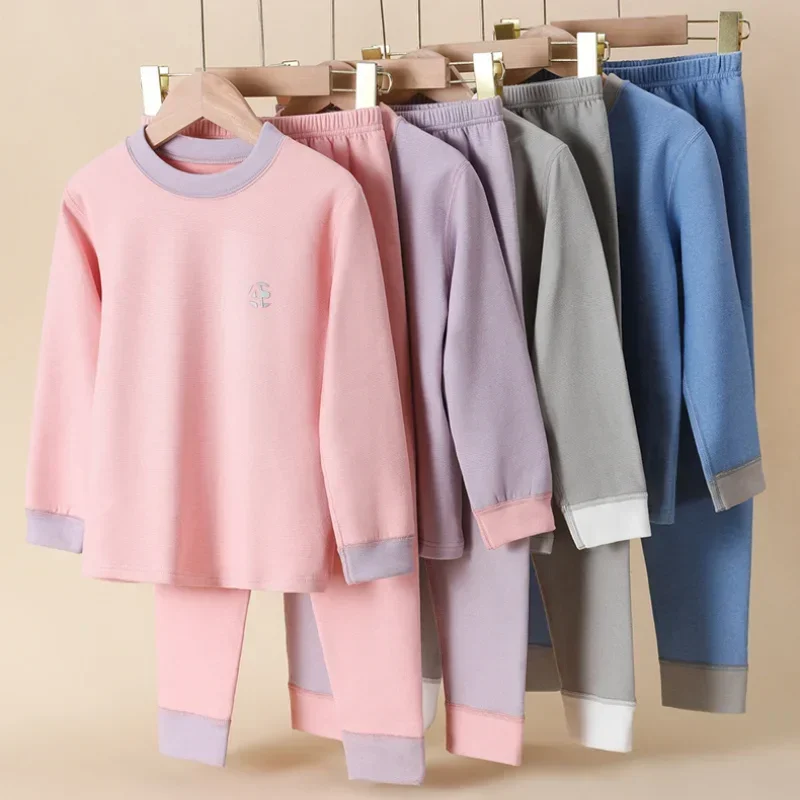 Winter Kids Thermal Underwear Set Soft Long Sleeve Top Pants Elastic Waist Base Layer Pajamas for Boys Girls Cold Weather Wear