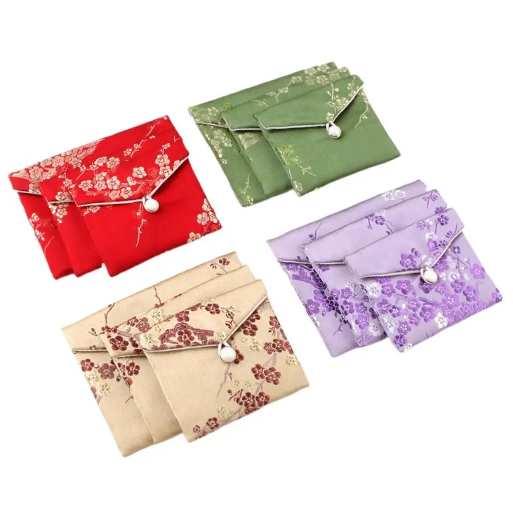 Smooth Satin Jewelery Bag Embroidered Floral Wallet Purse Buckle Coin Purse Birthday