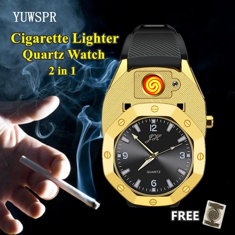 Men Watch with Cigarette Lighter Creative Flameless USB Charging Watches Fashion Quartz Wristwatches Clock Gift for Men ZH381