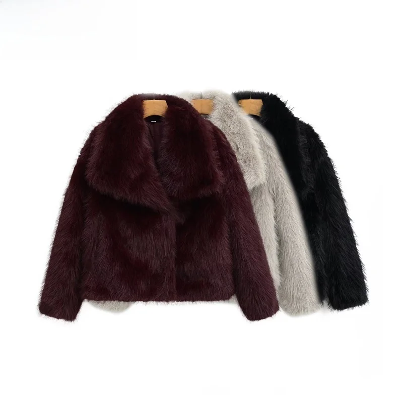 

New Autumn ort Coat Women's Faion ZR Sle Artificial Fur Effect Outerwear Straight Cut Long Sve Regular Length