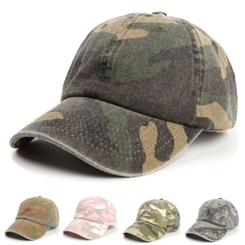 Summer Fashion Trendy Women Men Cotton Washed Denim Camouflage Curved Brim Baseball Cap Unisex