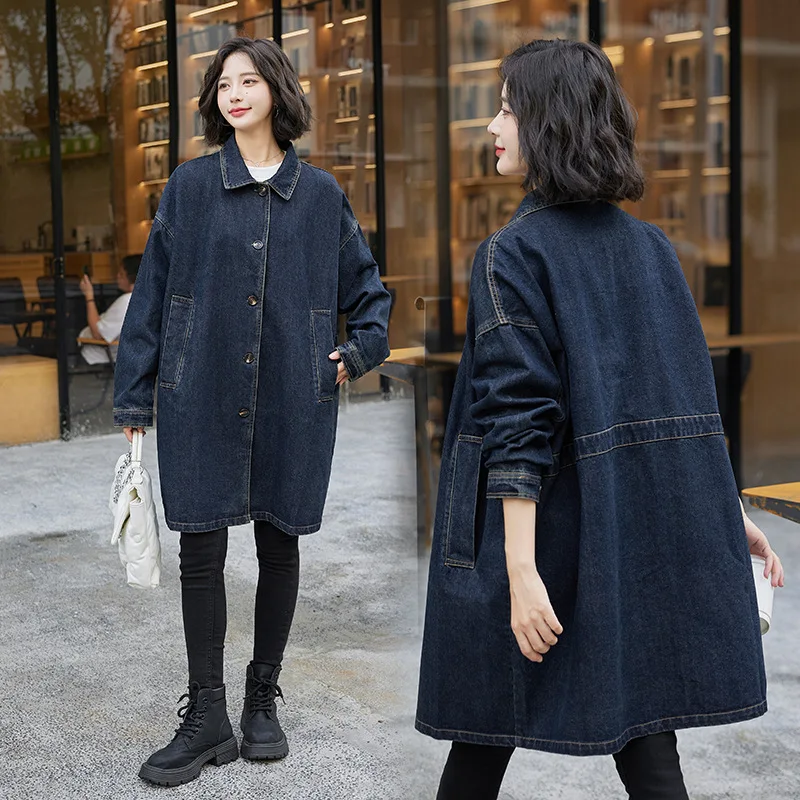 Spring Autumn Loose Long-sleeved Denim Jackets. Fashionable and Elegant Early Autumn Thin Casual Lapel Patchwork Coat for Ladies