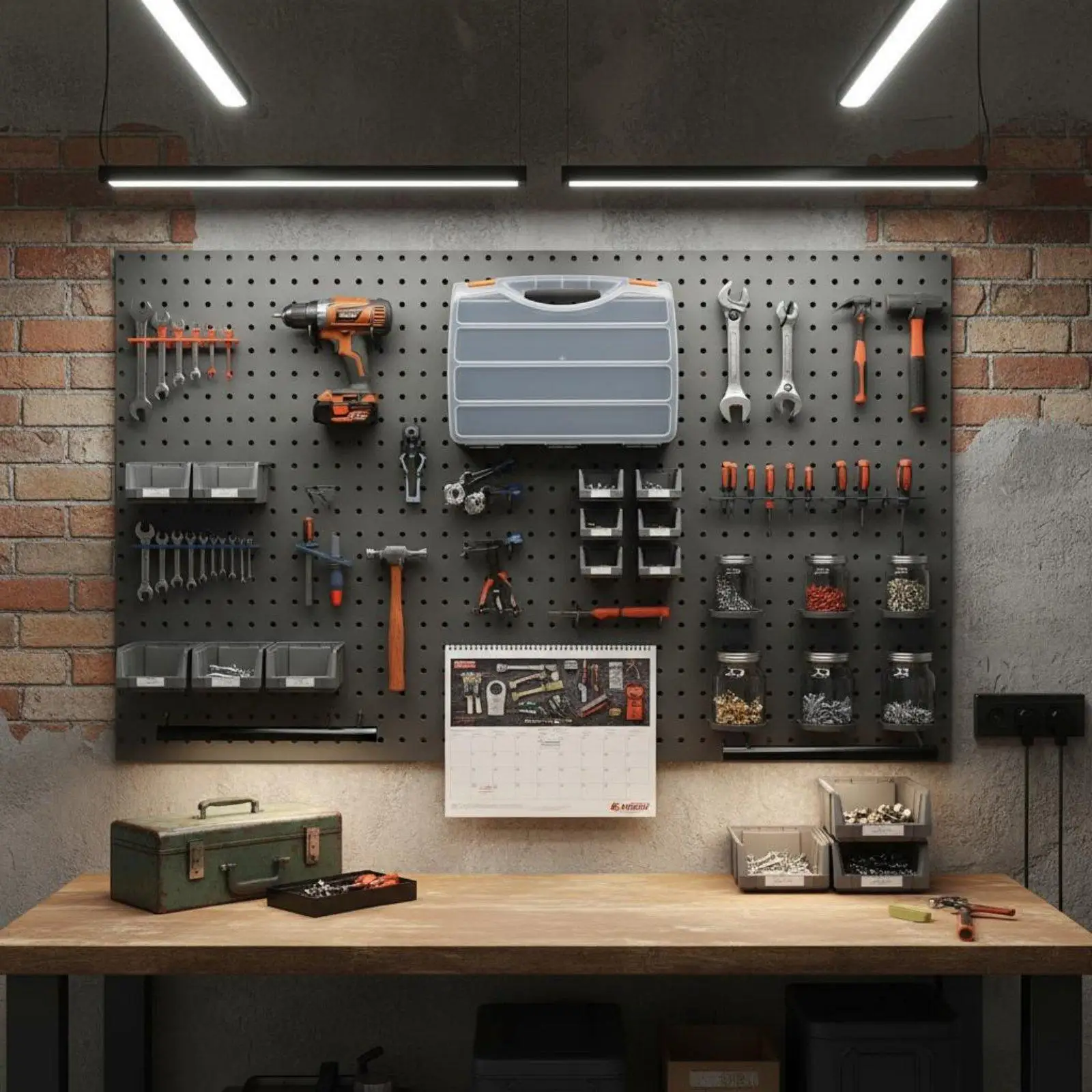 Plastic Storage Cabinet with Pegboard Panels for Tool Organization and Wall Mounted Craft Display