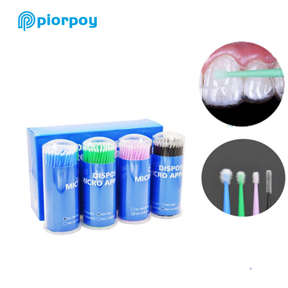 PIORPOY-microcepillo Dental desechable de 100 piezas/botella, cepillo aplicador de odontología Oral, herramientas de extensión