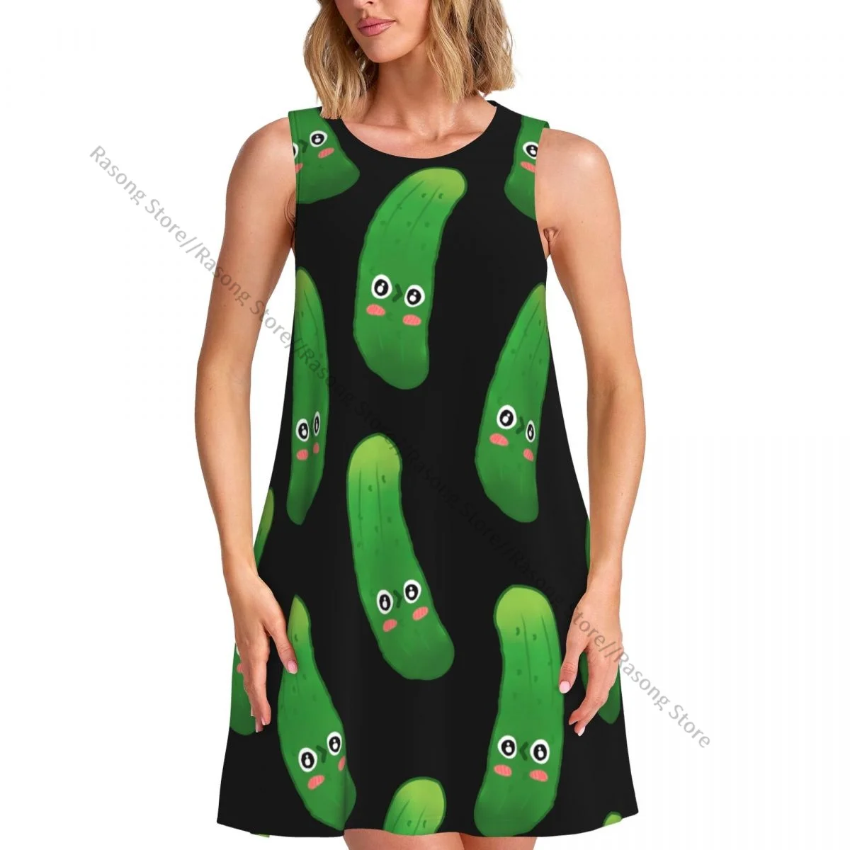 Abito da donna con stampa di cetrioli carino, maglietta casual estiva, abito da spiaggia, copricostume