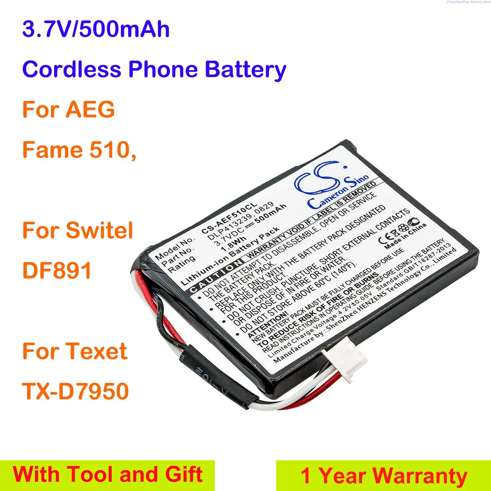 

500mAh Battery for AEG Fame 510, For Switel DF891 , For Texet TX-D7950