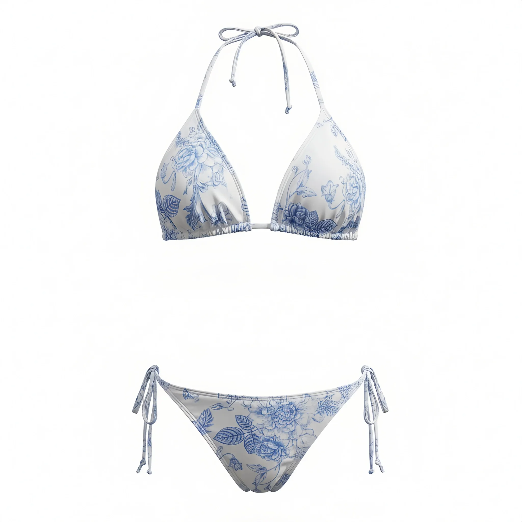 

2026 Summer New Blue and White Porcelain Bikini Set Women Halter Blue White Print Sexy Vintage Chinese Style Swimsuit （S-XL）Size
