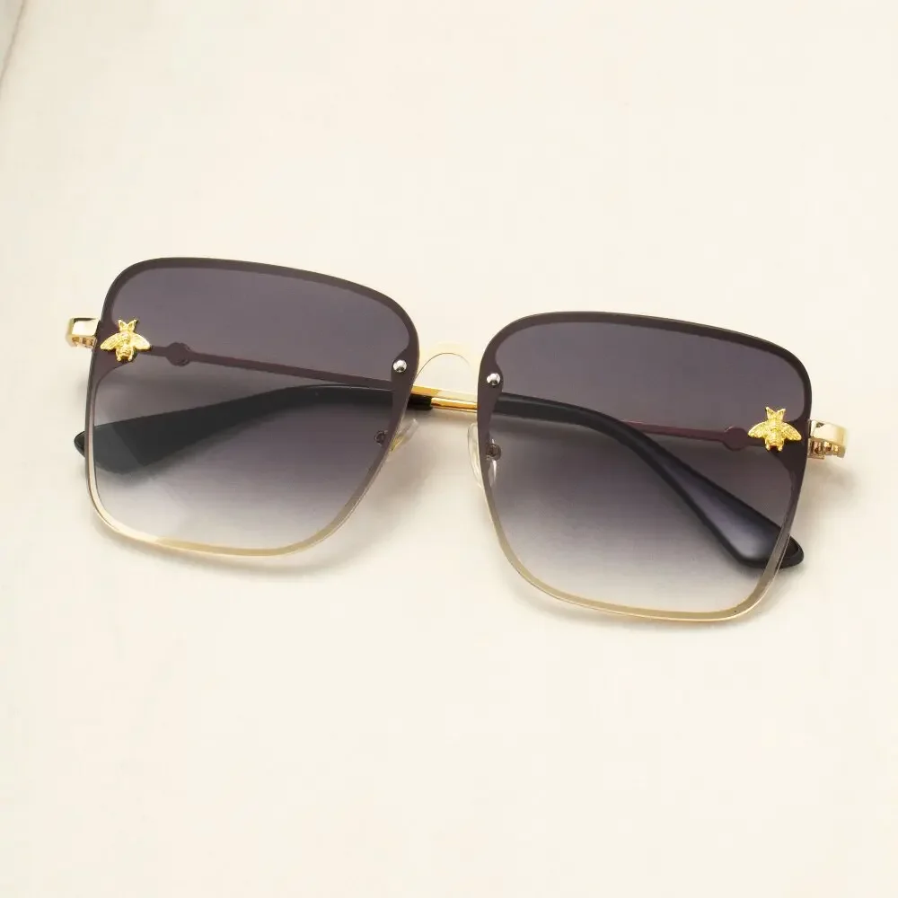 Neue Mode Dame Oversize Randlose Platz Biene Sonnenbrille Frauen Männer Kleine Gläser Gradienten Sonnenbrille Weibliche UV400