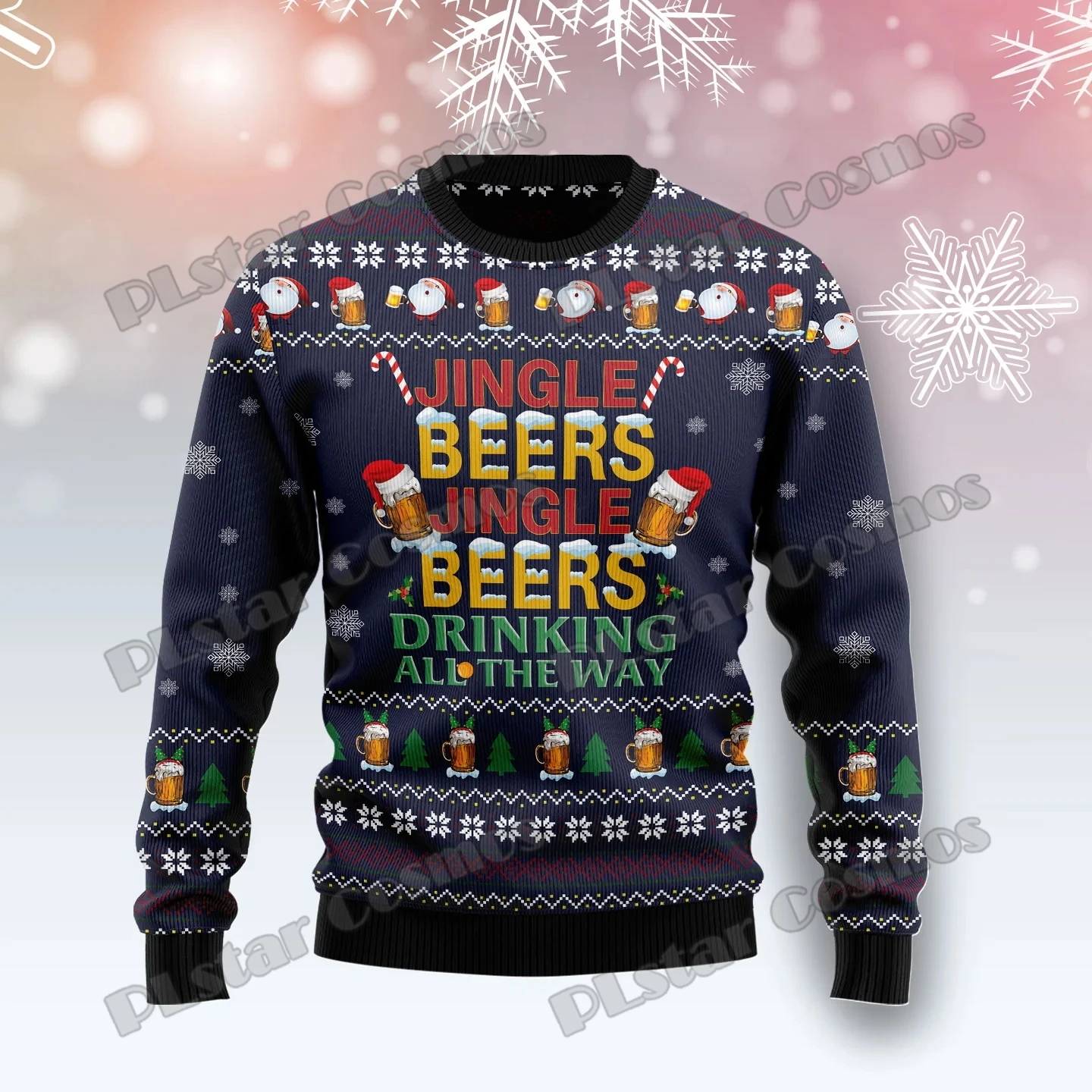 PLstar Cosmos Christmas Cheer Beer 3D Printed Men\'s Ugly Christmas Sweater Winter Unisex Casual Warm Knitwear Pullover MY21