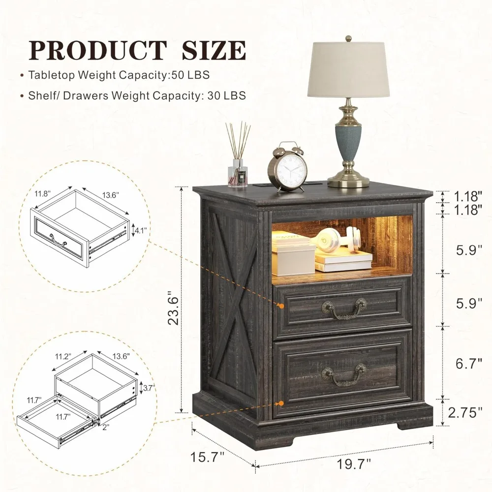 „Rustikaler Nachttisch mit Waffenspeicher, Ladeanschluss, LED-Licht und Bewegungssensor“
