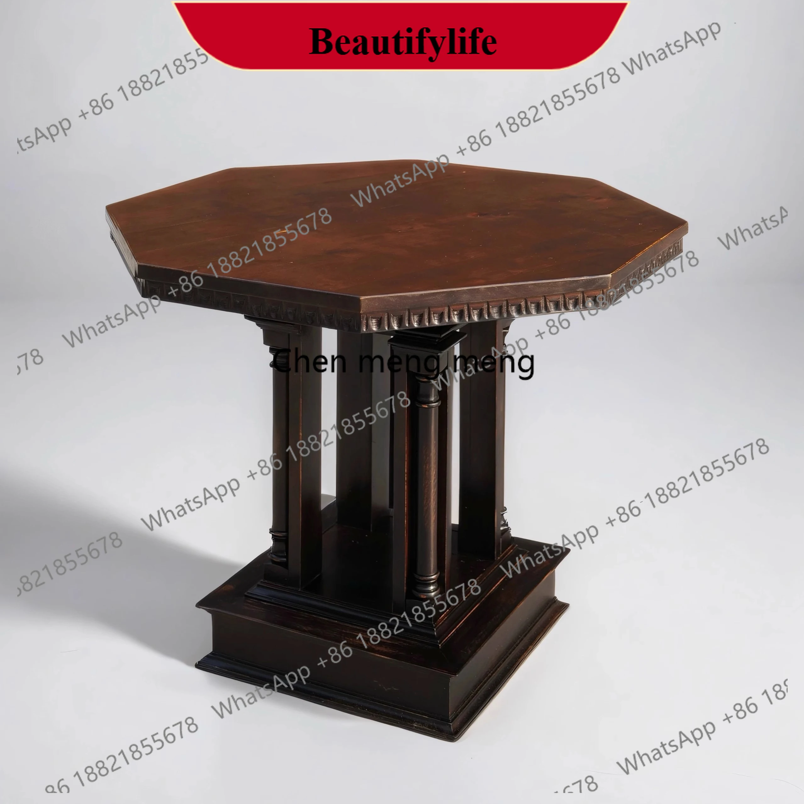 d178 Temple octagonal table hand-carved medium ancient Roman style square table old wood vicissitudes