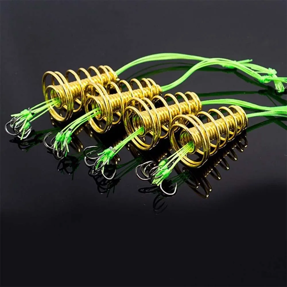 4PCS/box Explosion Fishing Hook Spring Lure Green Line Bomb Hook Anti-hanging End Throw Rod Hook Waist Drum Bait Cage Pesca