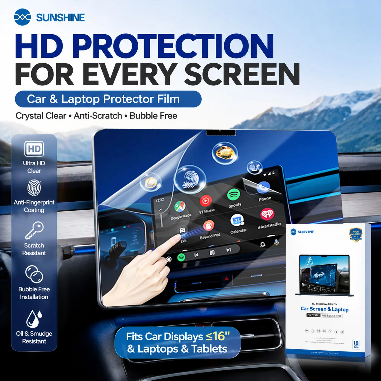 SUNSHINE SS075PC 16 Inch HD AG PET Film Anti Oil Anti Scratch Electrostatic Screen Protector For Laptop Car Navigation Display