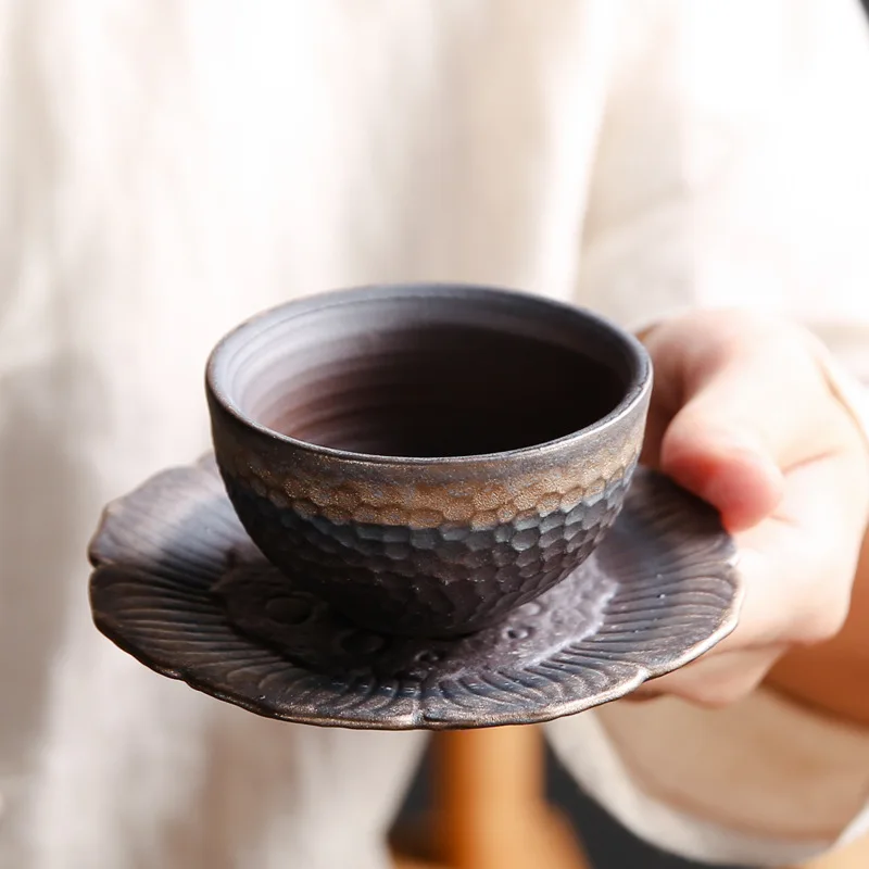 Creative Lotus Shape Square Coarse Ceramic Coaster Retro Tea Cup Holder Heat Insulation Mat Kung Fu Tea Accessory for Home